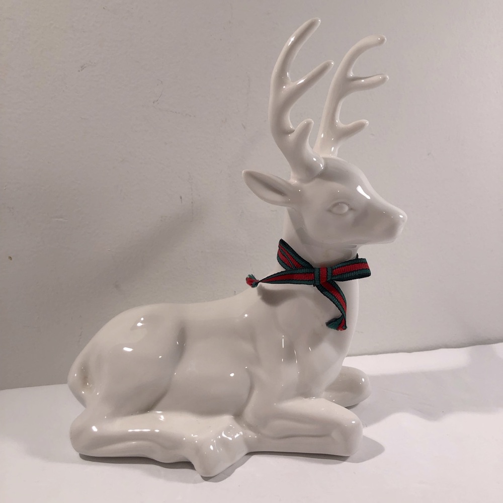 Ceramic White Deer Figurine 9”Tall